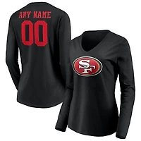 Women's Black San Francisco 49ers Team Authentic Logo Personalized Name & Number V-Neck Long Sleeve T-Shirt