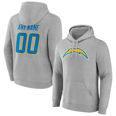 Men's Heathered Gray Los Angeles Chargers Team Authentic Custom Pullover Hoodie