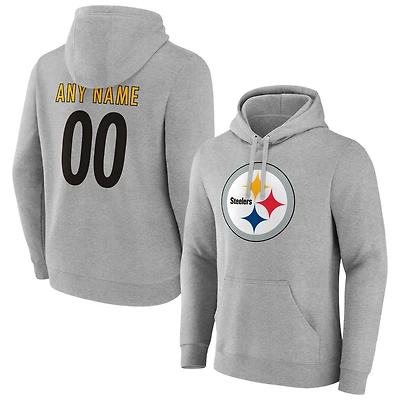 Men's Heathered Gray Pittsburgh Steelers Team Authentic Custom Pullover Hoodie