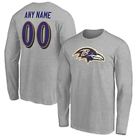 Men's Gray Baltimore Ravens Team Authentic Custom Long Sleeve T-Shirt