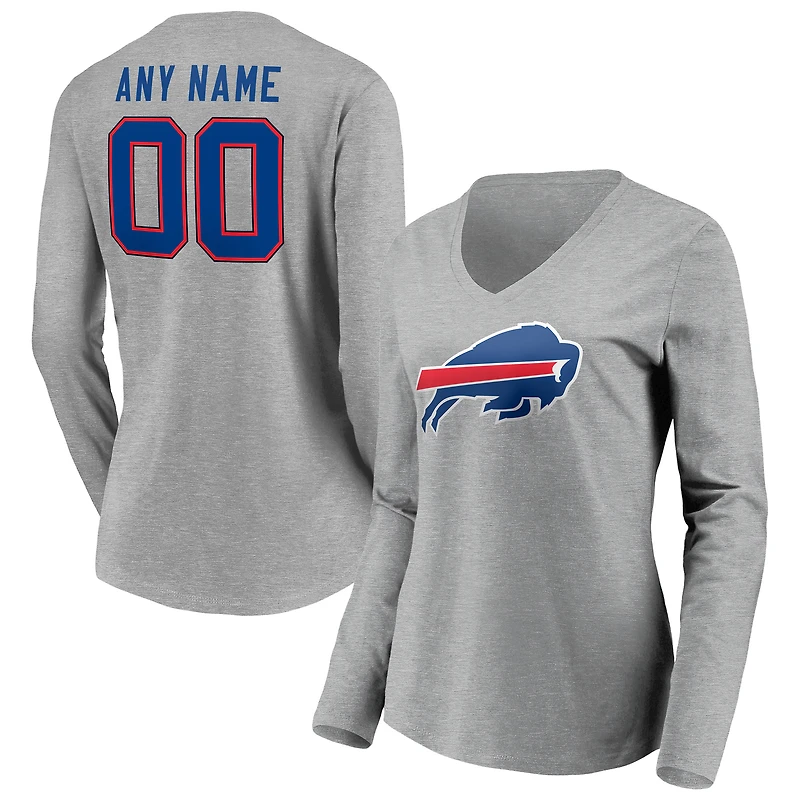 Women's Gray Buffalo Bills Team Authentic Custom Long Sleeve V-Neck T-Shirt