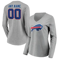 Women's Gray Buffalo Bills Team Authentic Custom Long Sleeve V-Neck T-Shirt