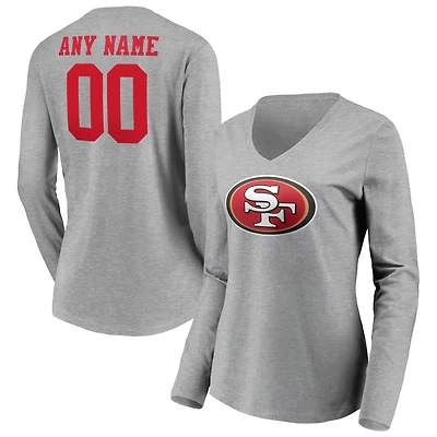 Women's Gray San Francisco 49ers Team Authentic Custom Long Sleeve V-Neck T-Shirt