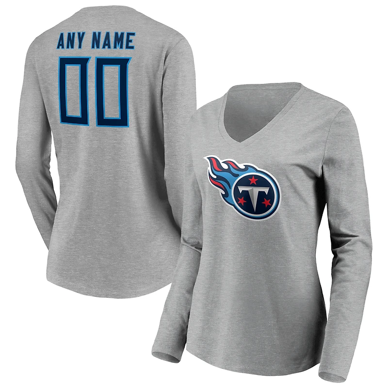 Women's Gray Tennessee Titans Team Authentic Custom Long Sleeve V-Neck T-Shirt