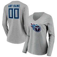 Women's Gray Tennessee Titans Team Authentic Custom Long Sleeve V-Neck T-Shirt