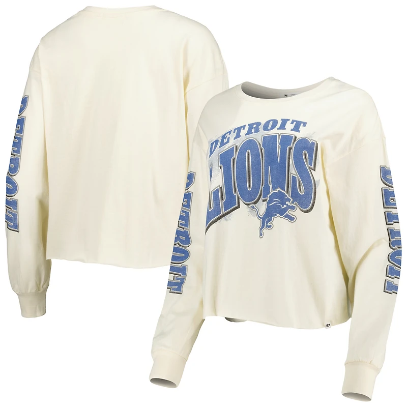 Women's '47 Cream Detroit Lions Brush Back Parkway Cropped Lightweight Long Sleeve T-Shirt