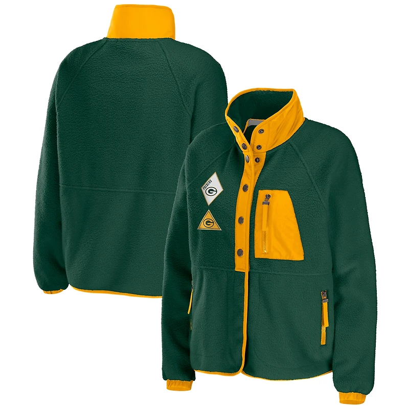 Women's WEAR by Erin Andrews Green Green Bay Packers Polar Fleece Raglan Full-Snap Jacket