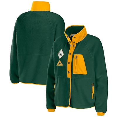 Women's WEAR by Erin Andrews Green Green Bay Packers Polar Fleece Raglan Full-Snap Jacket