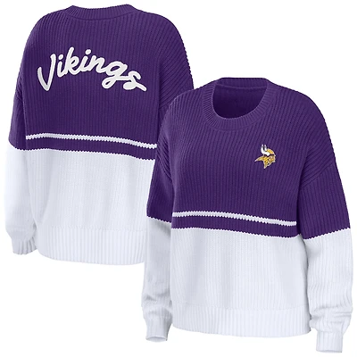Women's WEAR by Erin Andrews Purple/White Minnesota Vikings Chunky Script Wordmark Pullover Sweater