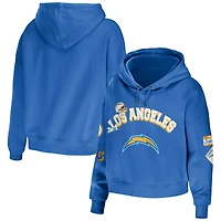 Women's WEAR by Erin Andrews Powder Blue Los Angeles Chargers Modest Cropped Pullover Hoodie