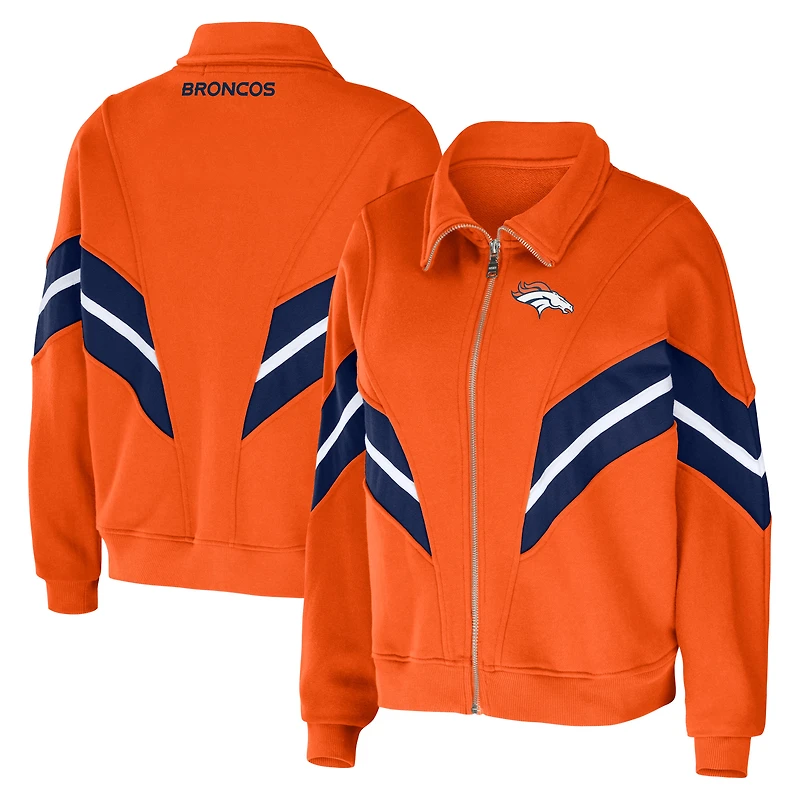 Women's WEAR by Erin Andrews Orange Denver Broncos Plus Size Yarn Dye Stripe Full-Zip Jacket