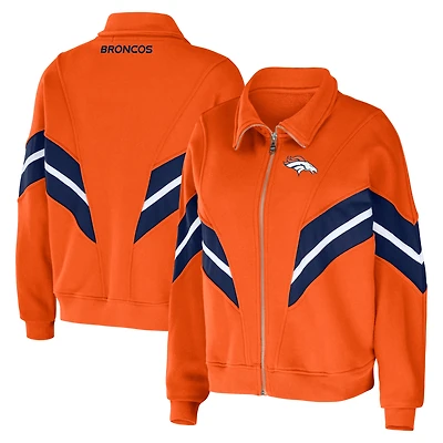 Women's WEAR by Erin Andrews Orange Denver Broncos Plus Size Yarn Dye Stripe Full-Zip Jacket