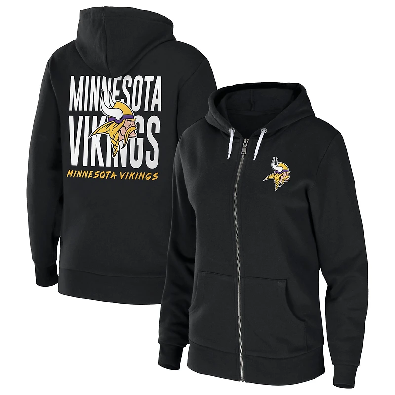 Women's WEAR by Erin Andrews Black Minnesota Vikings Sponge Fleece Full-Zip Hoodie