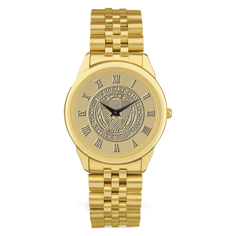 Gold Hobart & William Smith Colleges Team Medallion Rolled Link Bracelet Wristwatch