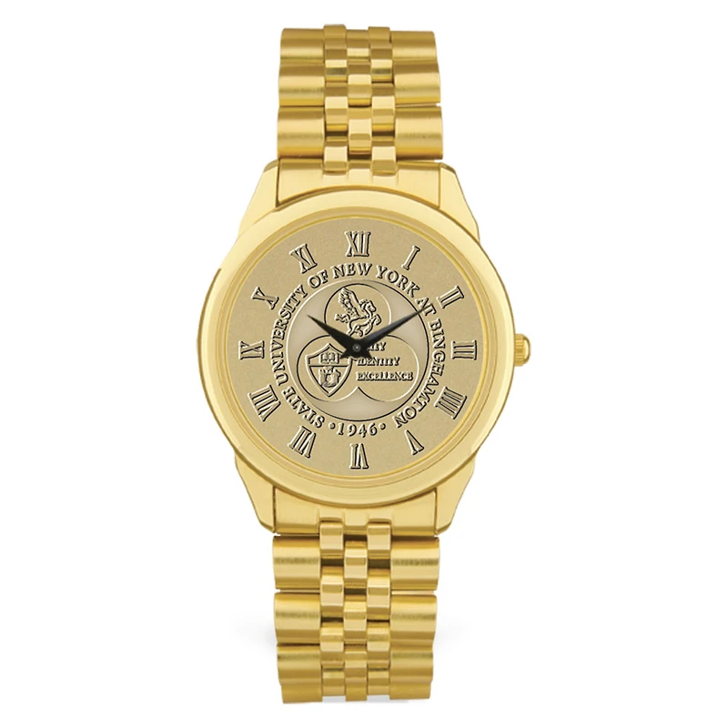 Gold Binghamton Bearcats Medallion Rolled Link Bracelet Wristwatch