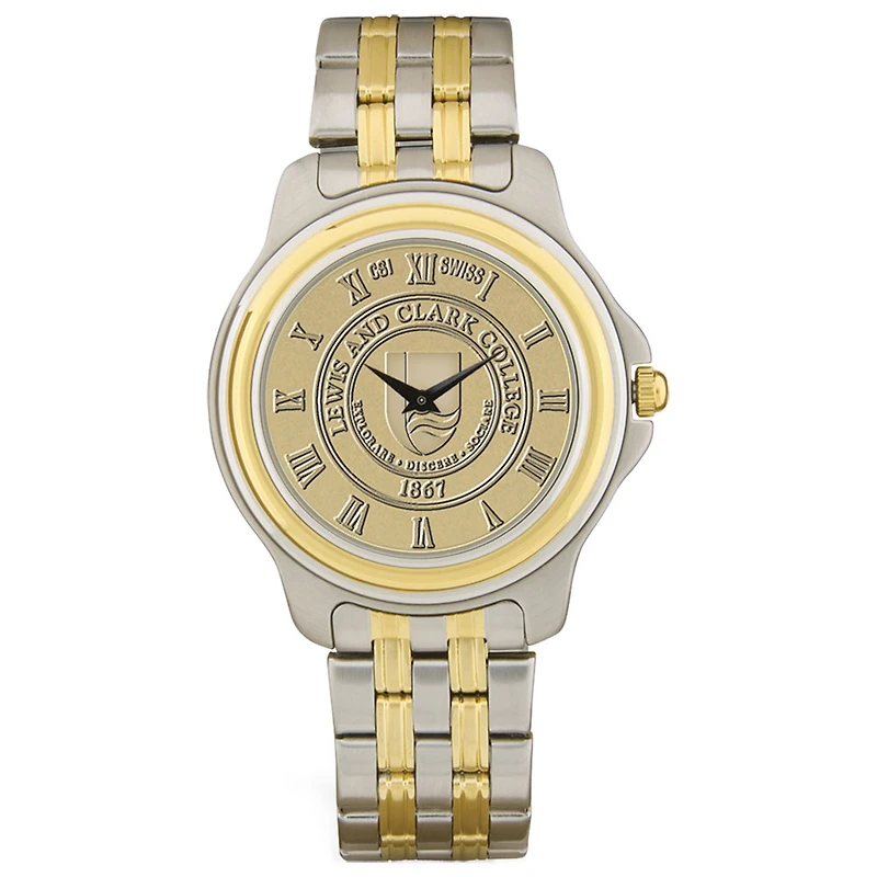 Gold/Silver Lewis & Clark College Pioneers Two-Tone Medallion Wristwatch