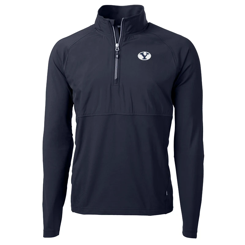 Men's Cutter & Buck Navy BYU Cougars Adapt Eco Knit Hybrid Recycled Quarter-Zip Pullover Top