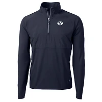 Men's Cutter & Buck Navy BYU Cougars Adapt Eco Knit Hybrid Recycled Quarter-Zip Pullover Top