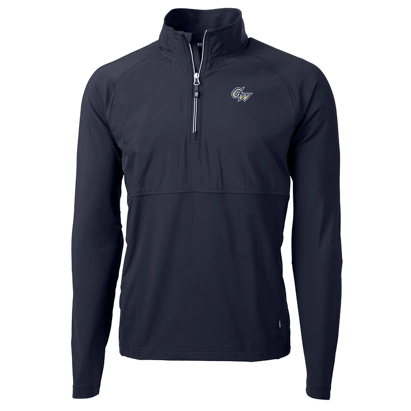 Men's Cutter & Buck Navy George Washington University Adapt Eco Knit Hybrid Recycled Quarter-Zip Pullover Top