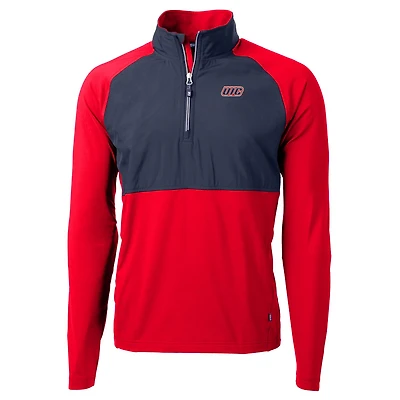 Men's Cutter & Buck Red/Navy UIC Flames Adapt Eco Knit Hybrid Recycled Quarter-Zip Pullover Top