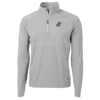 Men's Cutter & Buck Silver Kansas Jayhawks Adapt Eco Knit Hybrid Recycled Quarter-Zip Pullover Top