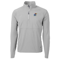 Men's Cutter & Buck Silver Kansas Jayhawks Adapt Eco Knit Hybrid Recycled Quarter-Zip Pullover Top