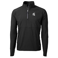Men's Cutter & Buck Black Michigan State Spartans Adapt Eco Knit Hybrid Recycled Quarter-Zip Pullover Top