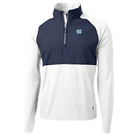Men's Cutter & Buck White/Navy North Carolina Tar Heels Adapt Eco Knit Hybrid Recycled Quarter-Zip Pullover Top