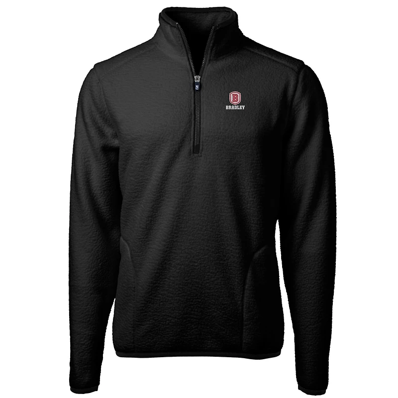 Men's Cutter & Buck Black Bradley Braves Team Logo Cascade Eco Sherpa Fleece Quarter-Zip Pullover Jacket