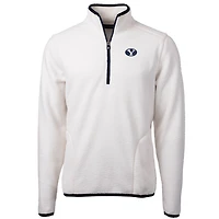 Men's Cutter & Buck Cream BYU Cougars Team Logo Cascade Eco Sherpa Fleece Quarter-Zip Pullover Jacket