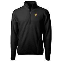 Men's Cutter & Buck Black Iowa Hawkeyes Team Logo Cascade Eco Sherpa Fleece Quarter-Zip Pullover Jacket