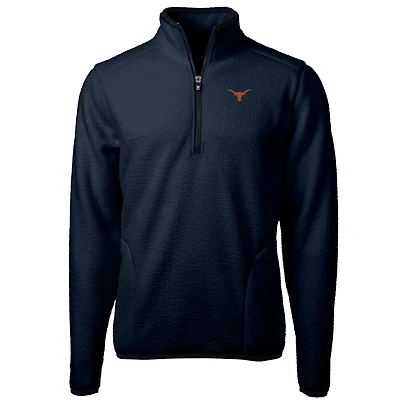 Men's Cutter & Buck Navy Texas Longhorns Team Logo Cascade Eco Sherpa Fleece Quarter-Zip Pullover Jacket