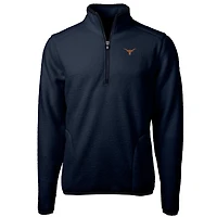 Men's Cutter & Buck Navy Texas Longhorns Team Logo Cascade Eco Sherpa Fleece Quarter-Zip Pullover Jacket