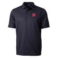 Men's Cutter & Buck Black Nebraska Huskers Pike Double Dot Print Stretch Polo