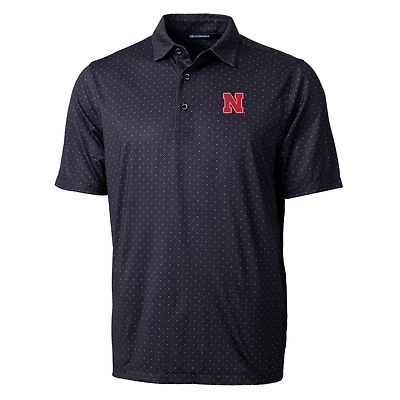 Men's Cutter & Buck Black Nebraska Huskers Pike Double Dot Print Stretch Polo