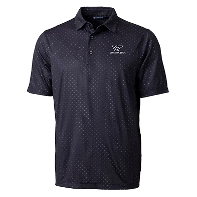 Men's Cutter & Buck Black Virginia Tech Hokies Pike Double Dot Print Stretch Polo