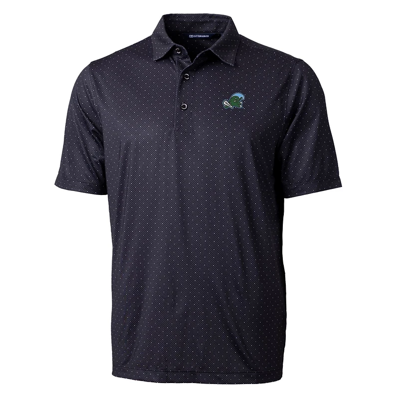 Men's Cutter & Buck Black Tulane Green Wave Pike Double Dot Print Stretch Polo