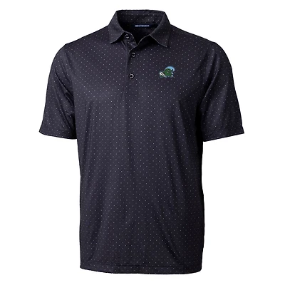 Men's Cutter & Buck Black Tulane Green Wave Pike Double Dot Print Stretch Polo