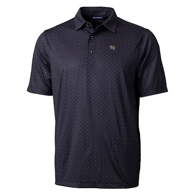 Men's Cutter & Buck Black Wake Forest Demon Deacons Pike Double Dot Print Stretch Polo