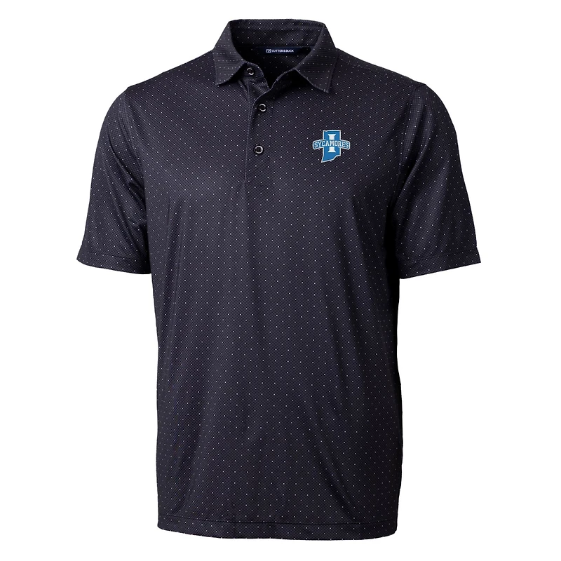 Men's Cutter & Buck Black Indiana State Sycamores Pike Double Dot Print Stretch Polo