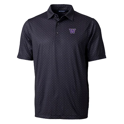 Men's Cutter & Buck Black Washington Huskies Pike Double Dot Print Stretch Polo