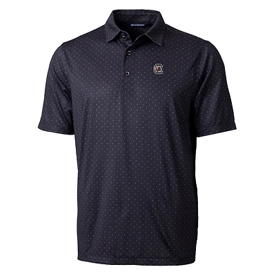 Men's Cutter & Buck Black South Carolina Gamecocks Pike Double Dot Print Stretch Polo