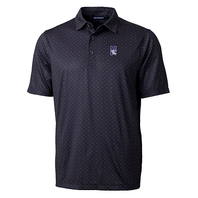 Men's Cutter & Buck Black Northwestern Wildcats Pike Double Dot Print Stretch Polo