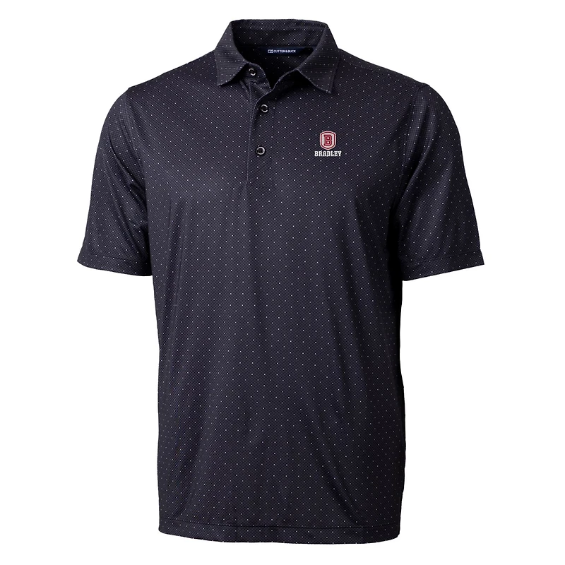 Men's Cutter & Buck Black Bradley Braves Pike Double Dot Print Stretch Polo