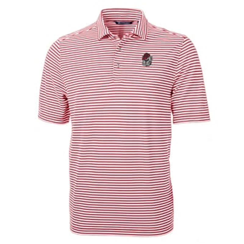 Men's Cutter & Buck Red Georgia Bulldogs Virtue Eco Pique Stripe Recycled Polo