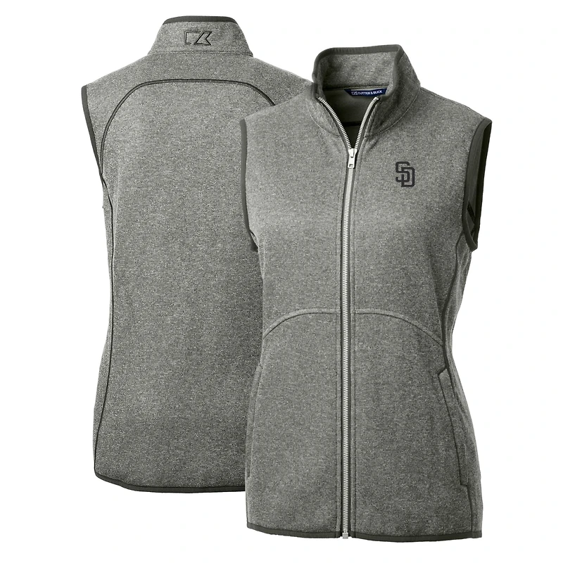 Women's Cutter & Buck Heathered Gray San Diego Padres Mainsail Sweater-Knit Full-Zip Vest