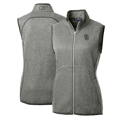 Women's Cutter & Buck Heathered Gray San Diego Padres Mainsail Sweater-Knit Full-Zip Vest