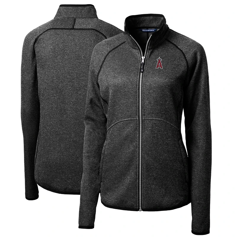 Women's Cutter & Buck Heathered Charcoal Los Angeles Angels Mainsail Sweater-Knit Full-Zip Jacket