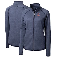 Women's Cutter & Buck Heathered Navy Cleveland Guardians Mainsail Sweater-Knit Full-Zip Jacket