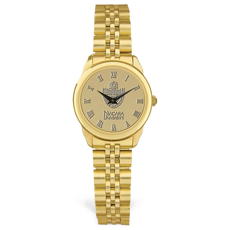 Women's Gold Niagara University Purple Eagles Medallion Rolled Link Bracelet Wristwatch